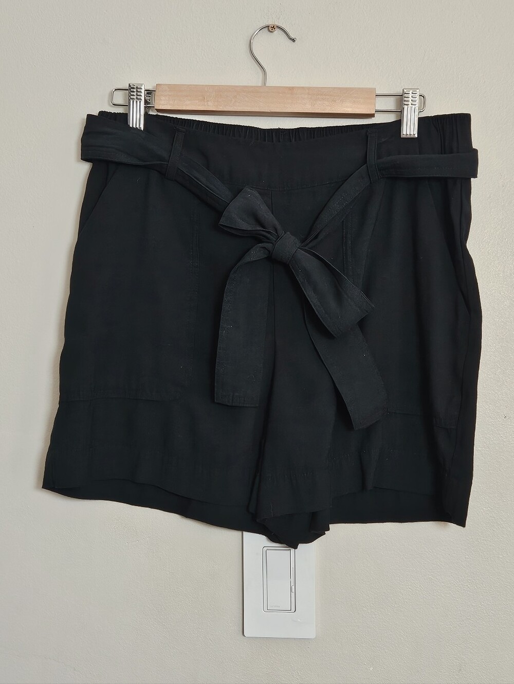 A New Day Black High-Rise Paperbag Waist Shorts with Tie Belt Pockets Size Med
